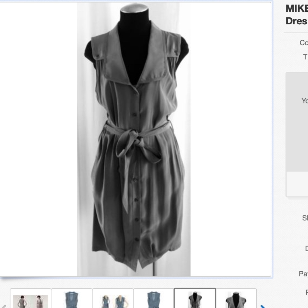 MIKE & CHRIS Gray 100% Silk Easton Shirt Dress